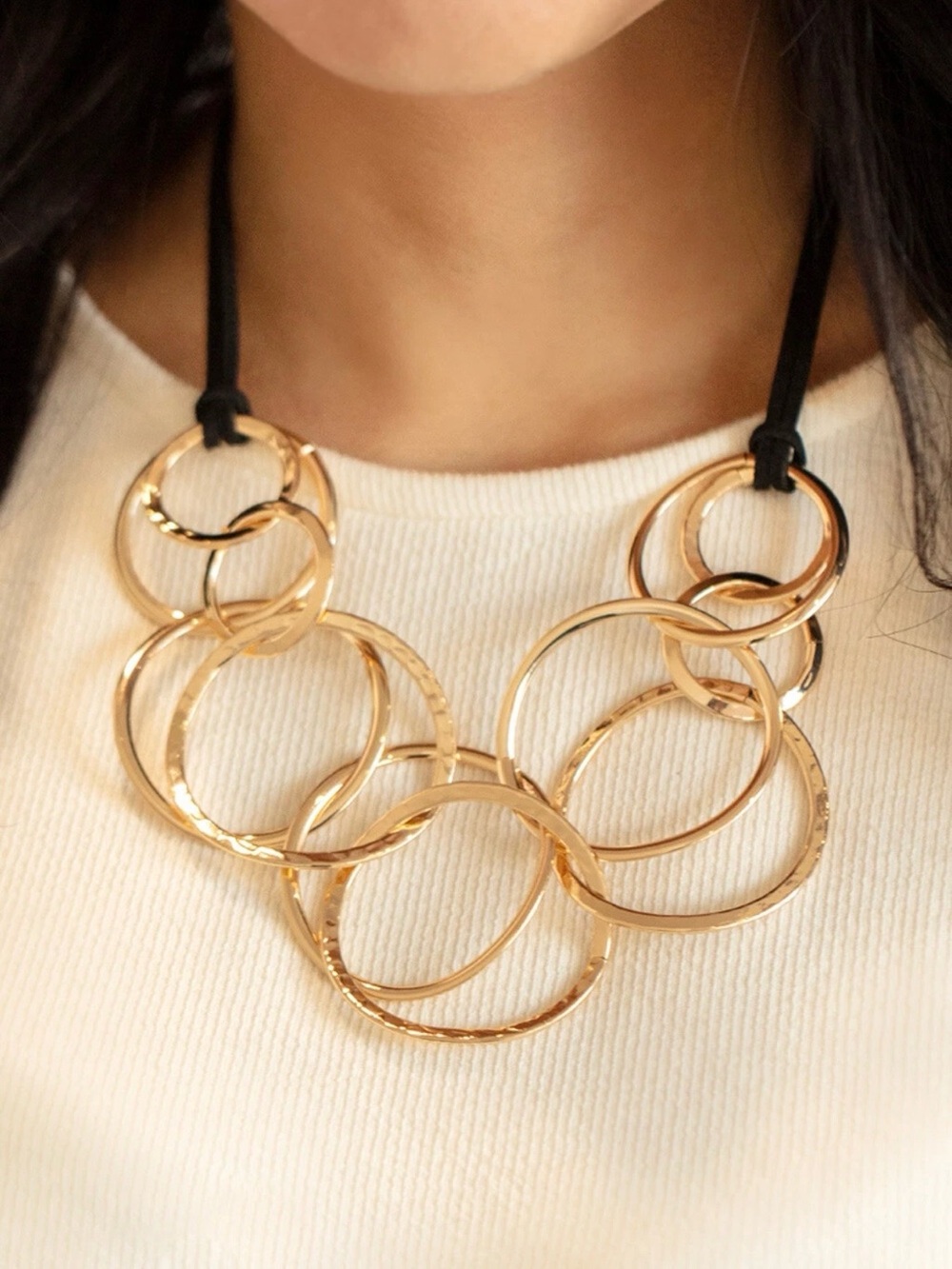 Spiraling Out Of Couture Gold Multi-Ring Chunky Statement Necklace Women Jewelry - Picture 1 of 8